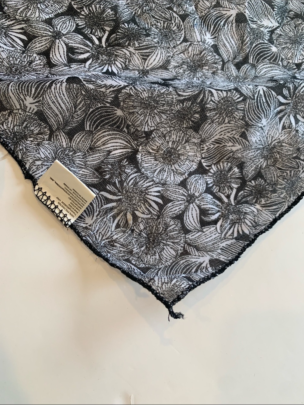 Women’s Lightweight Semi-Sheer Black and Gray Botanical Floral Accessory Scarf - Picture 5 of 6
